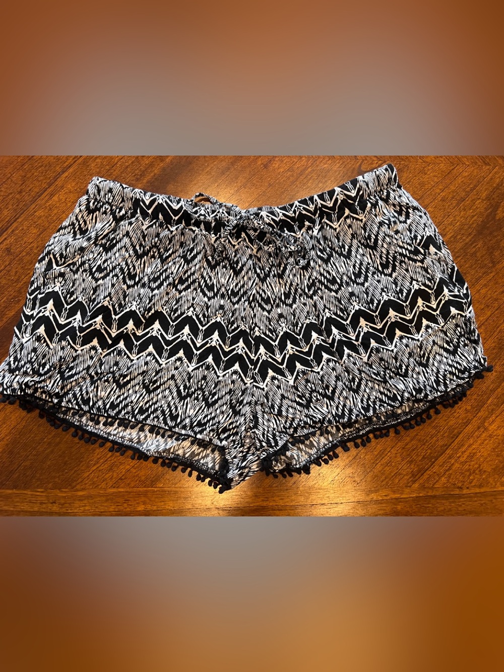 Xhilaration Black and White Zigzag Pom-Trim Athletic Shorts